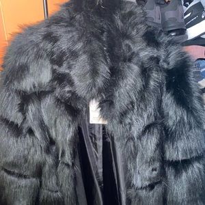 Stand collar pelted faux fur coat